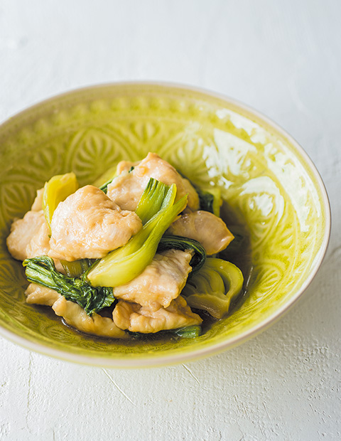 鶏むね肉とちんげん菜の甘酢炒め