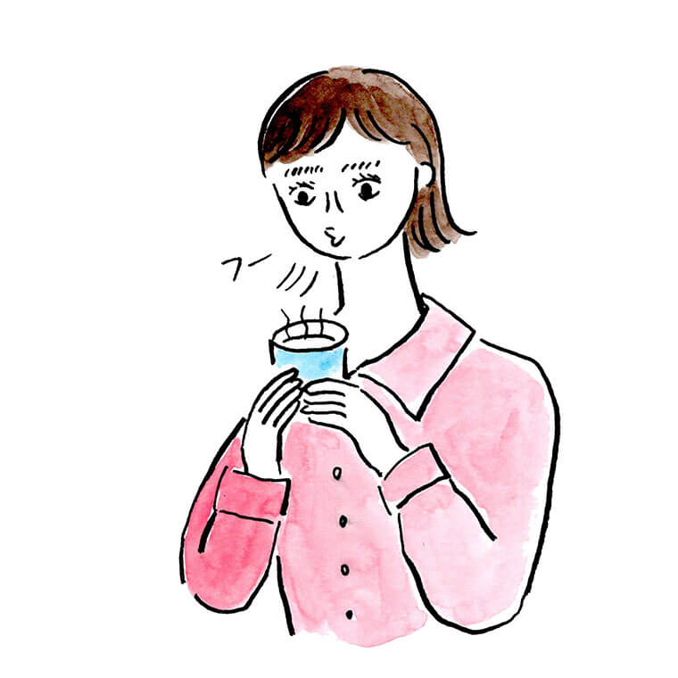 フーフーする女性のイラスト