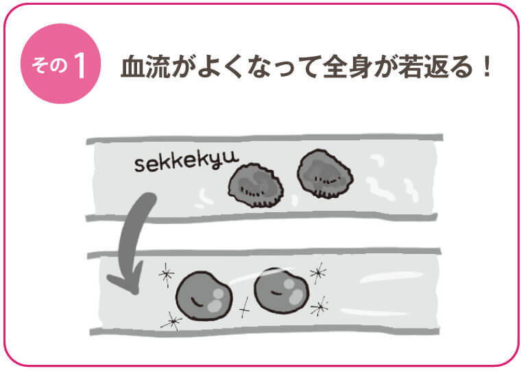 イラスト［その１］老化で滞りがちな赤血球の流れがよくなり、体が若返る