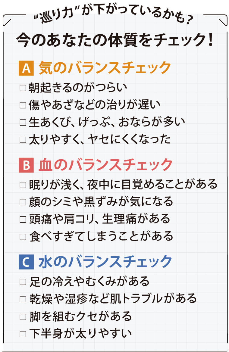 体質と巡り力 チェックリスト