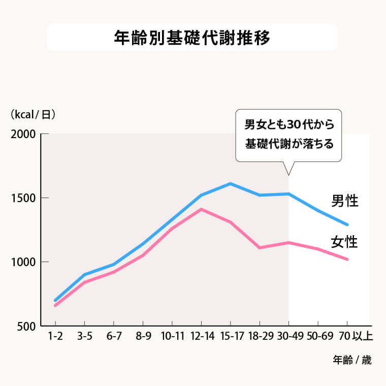 年齢別基礎代謝推移のグラフ