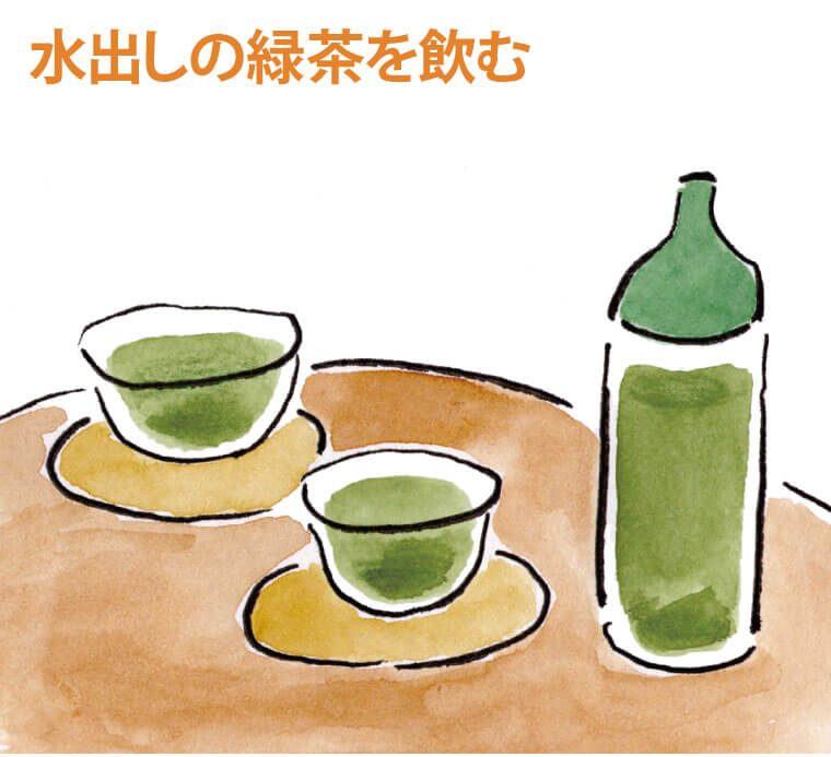 水出しの緑茶を飲む