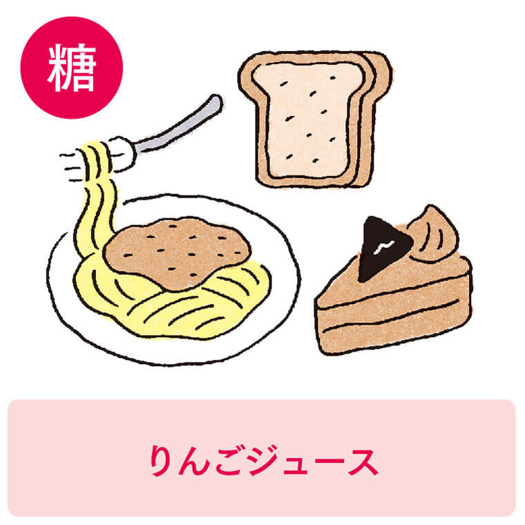 糖【パスタ、パンなど】にはりんごジュース