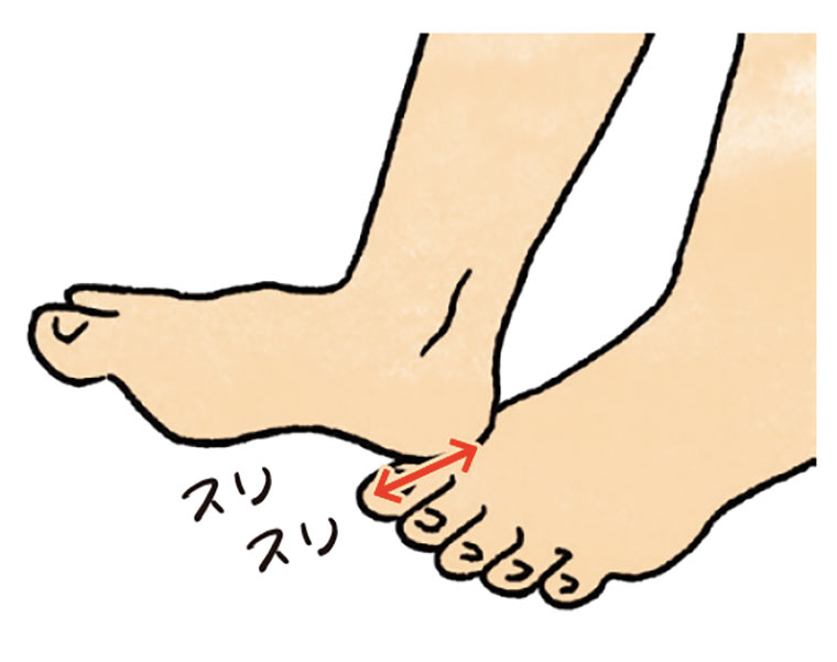 gorogoro_右足のかかとで左足の親指をさする