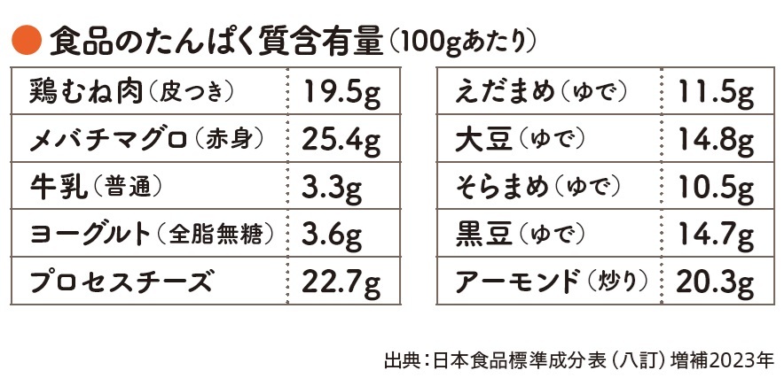 食品のたんぱく質含有量表