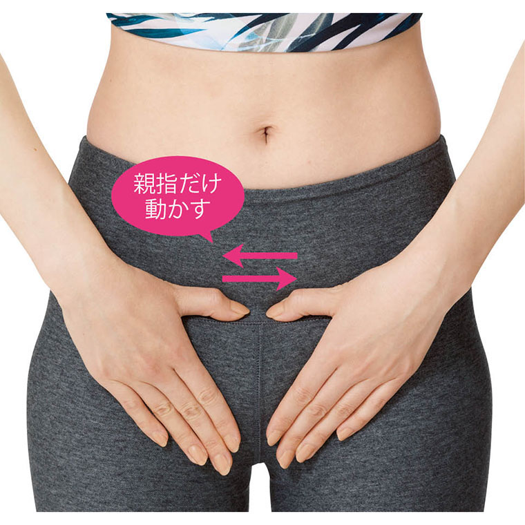 恥骨の上から親指を差し込みしごく
