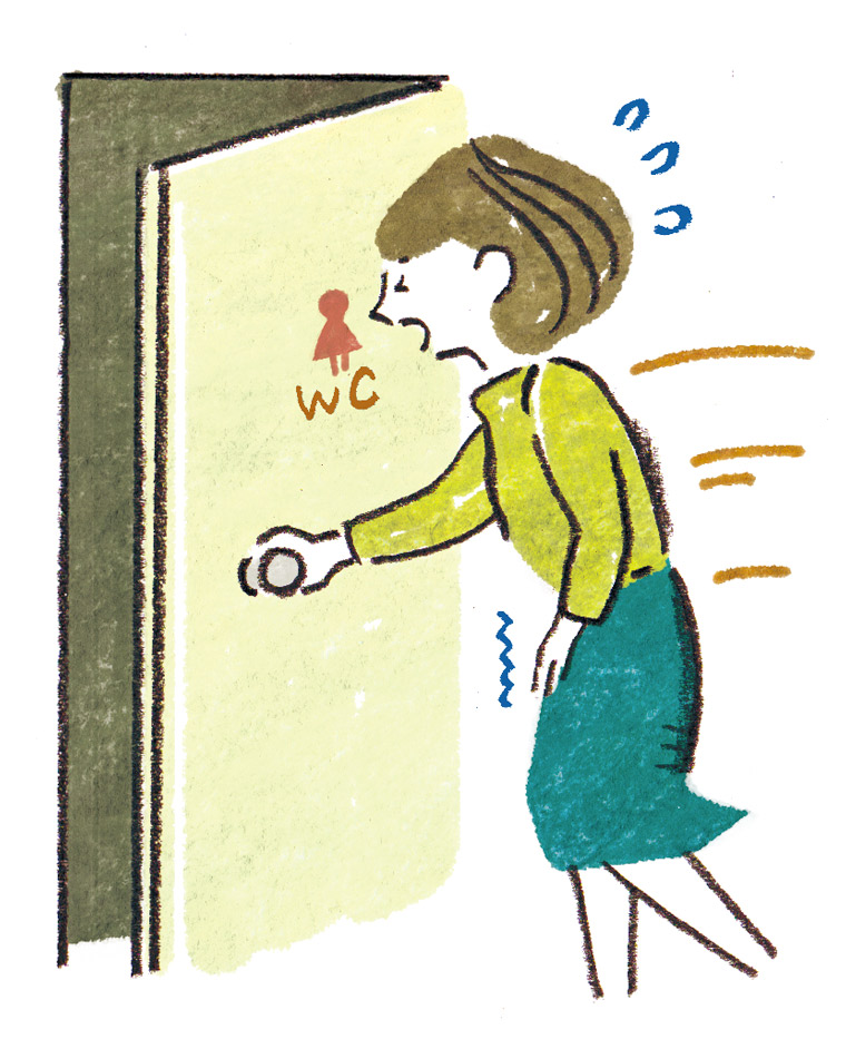 トイレに駆け込む女性のイラスト