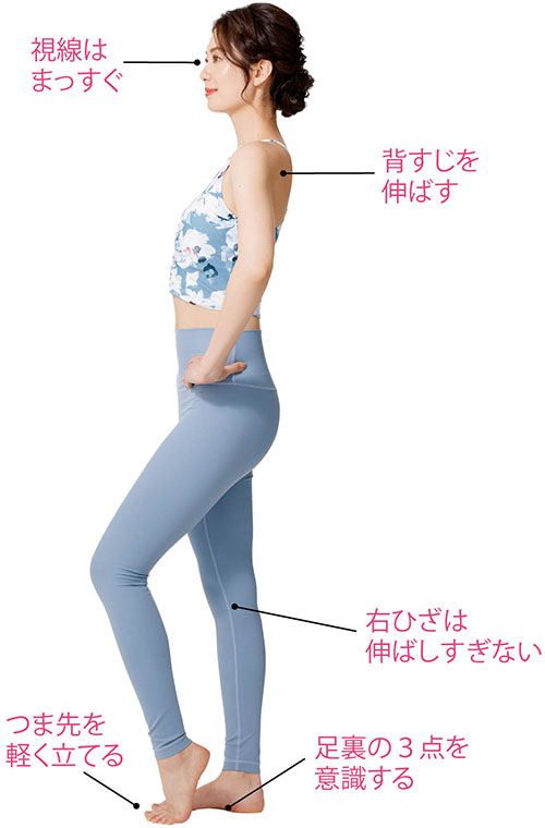 左足のつま先を軽く立てる
