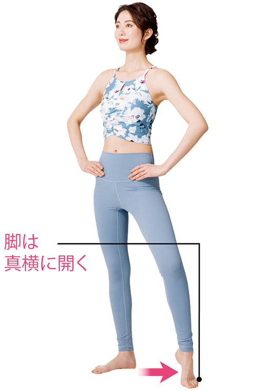 脚は真横に開く
