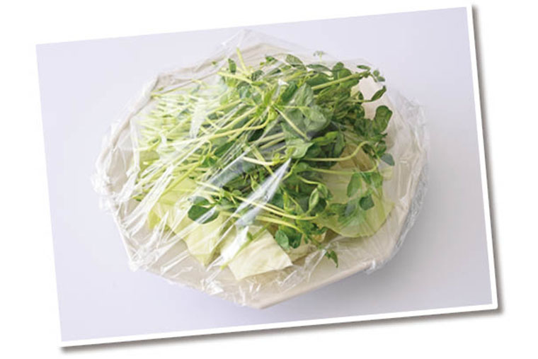 キャベツと豆苗は同時に電子レンジで加熱