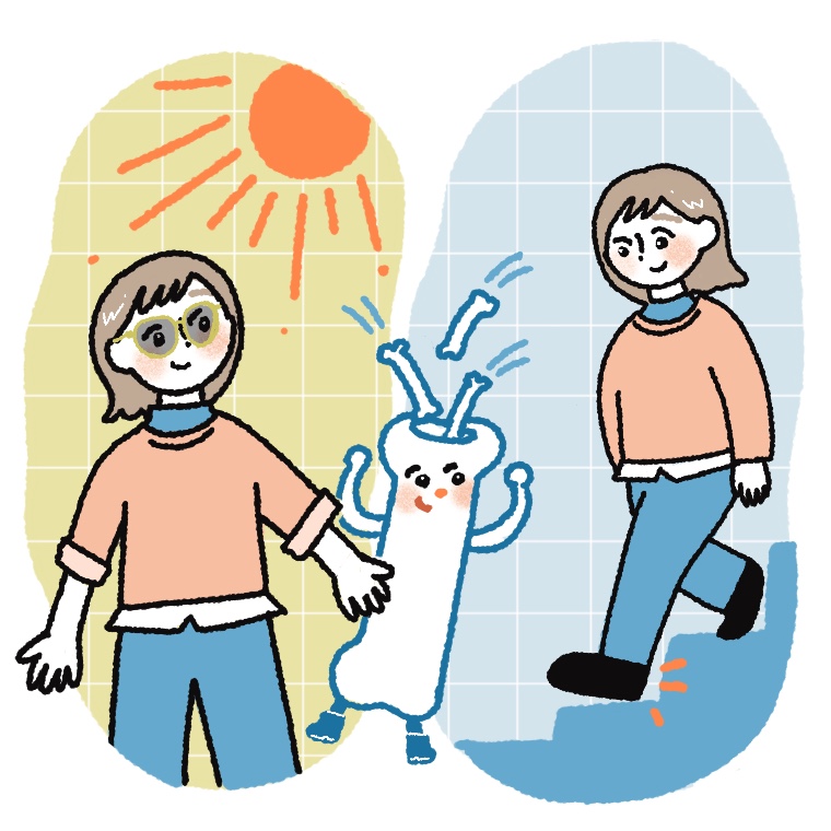 日光を浴びる、階段をおりる骨貯金