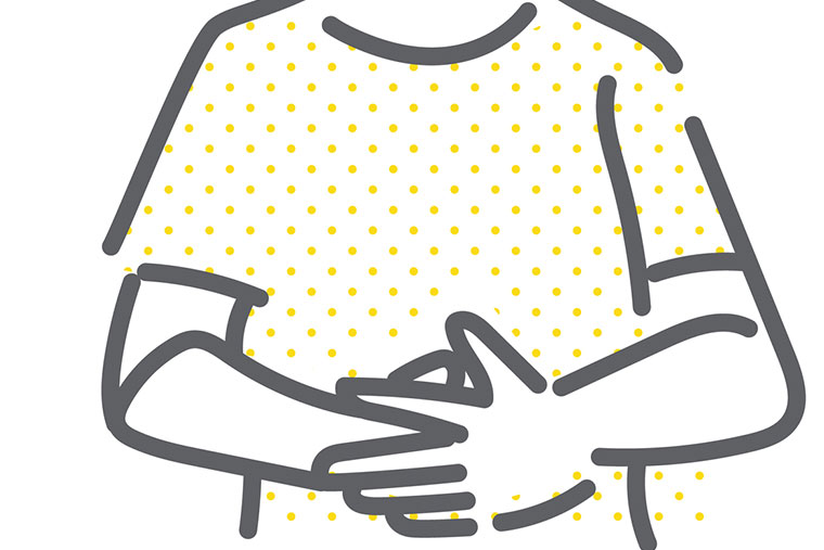 お腹に両手をあてるイラスト