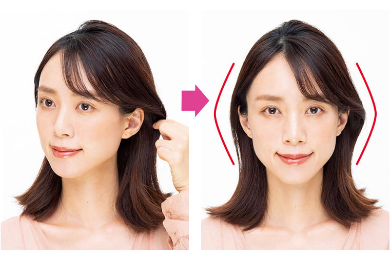 かけた髪を少し戻せば小顔効果