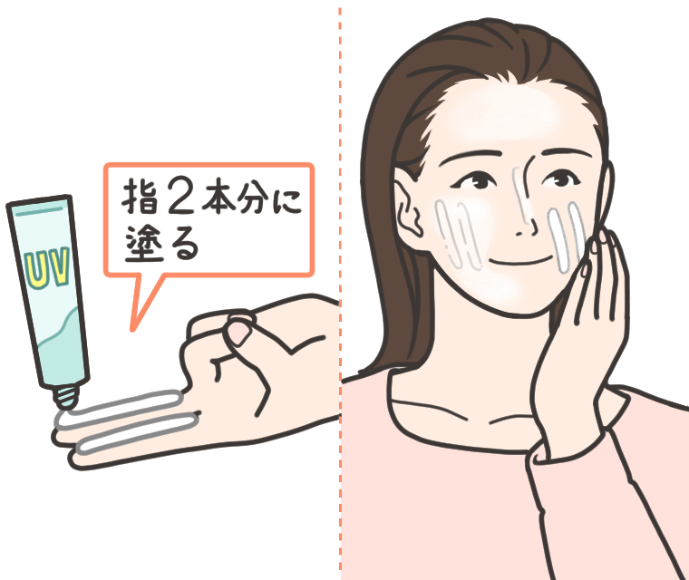 UVクリームを指２本分塗る